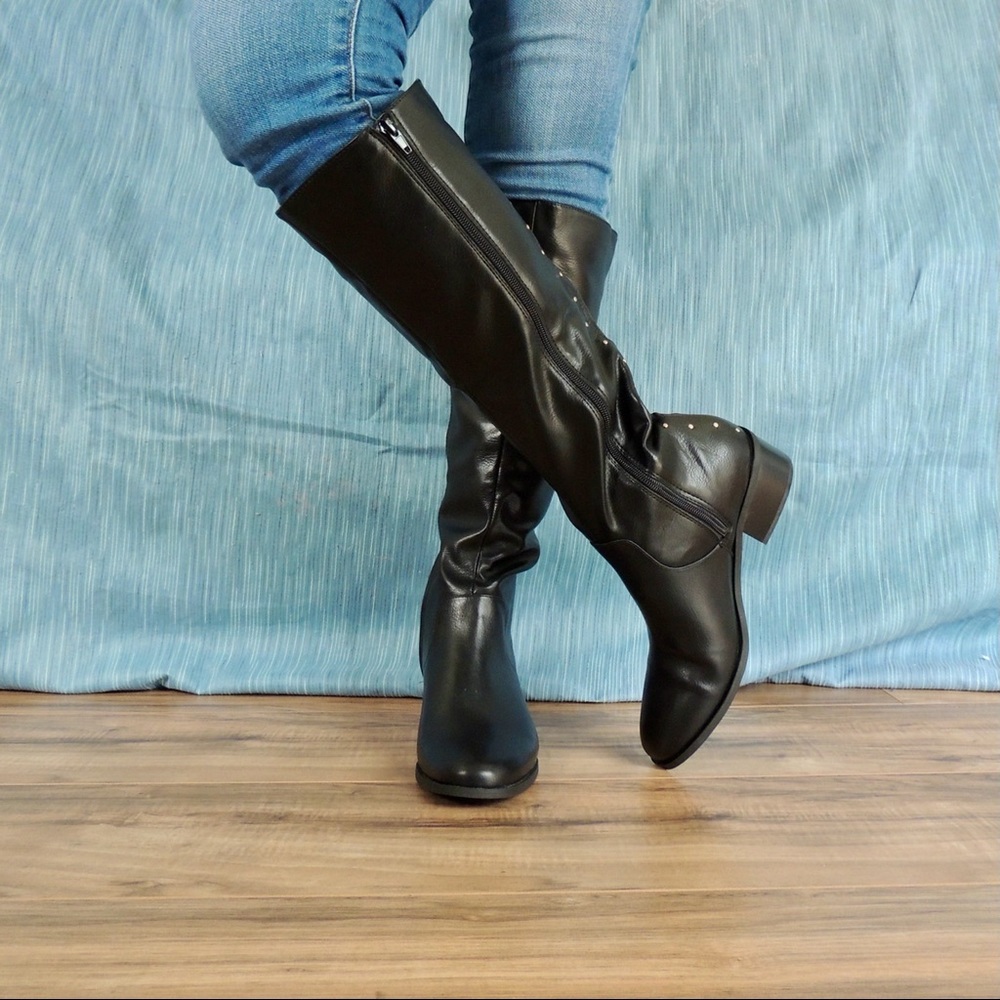 Black Faux Fur Low Heel Boots with Full Side Zip - Picture 8 of 11